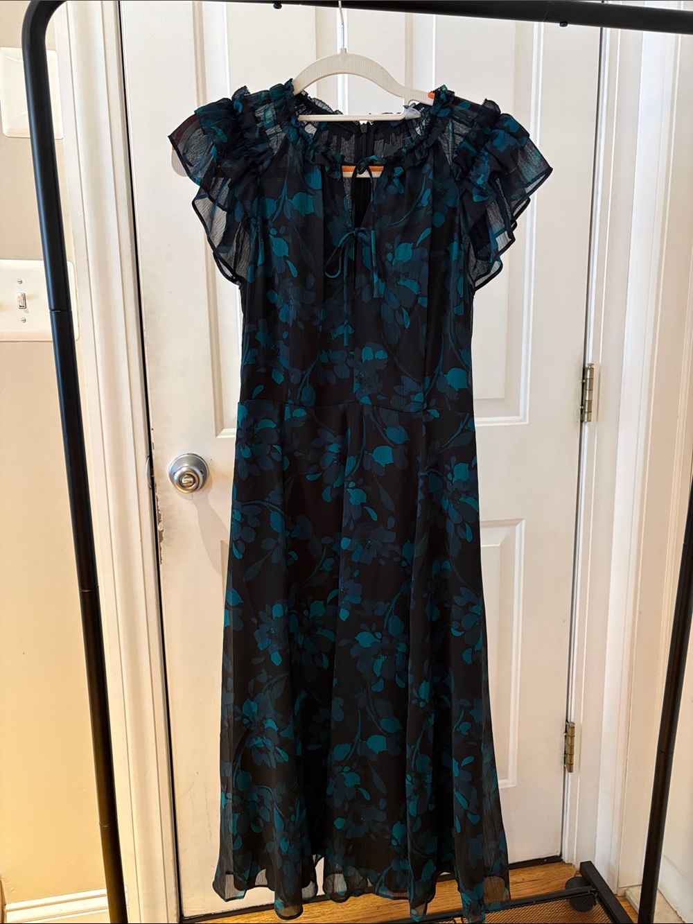 Tommy Hilfiger Black Maxi Dress with Teal Floral Print